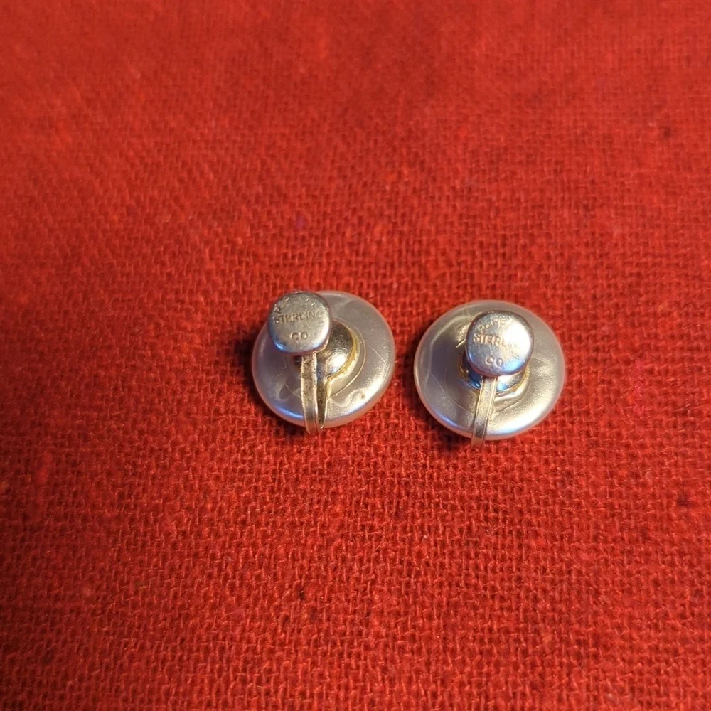R.I. Pearl Earrings Sterling Co. Vintage Faux Pearl Signed screwback